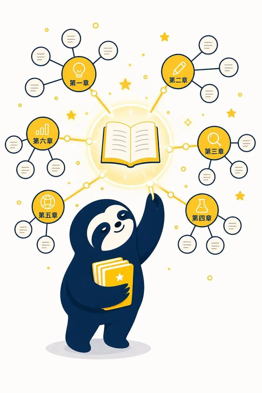 树懒触摸以教材为中心的知识图谱，章节和知识点向外分支